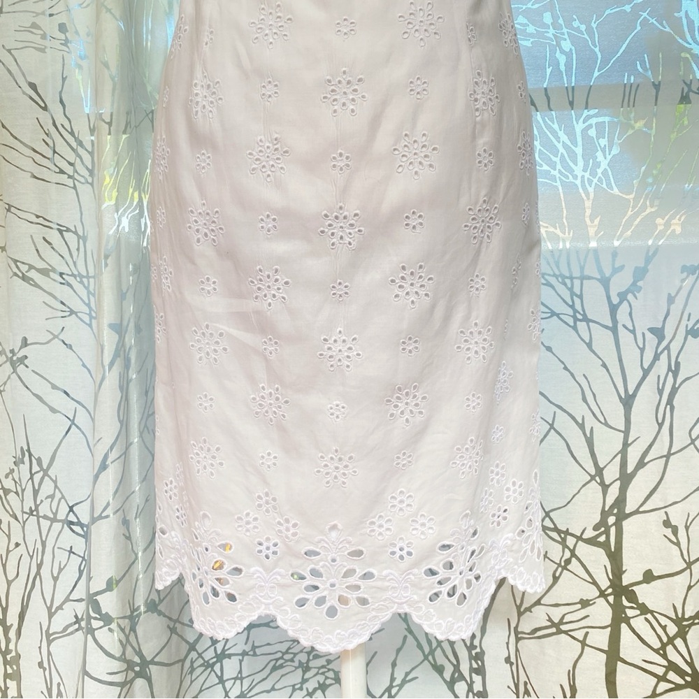 MILLY all white cotton strapless ruffle eyelet lace waist belt fitted dress - Picture 4 of 13
